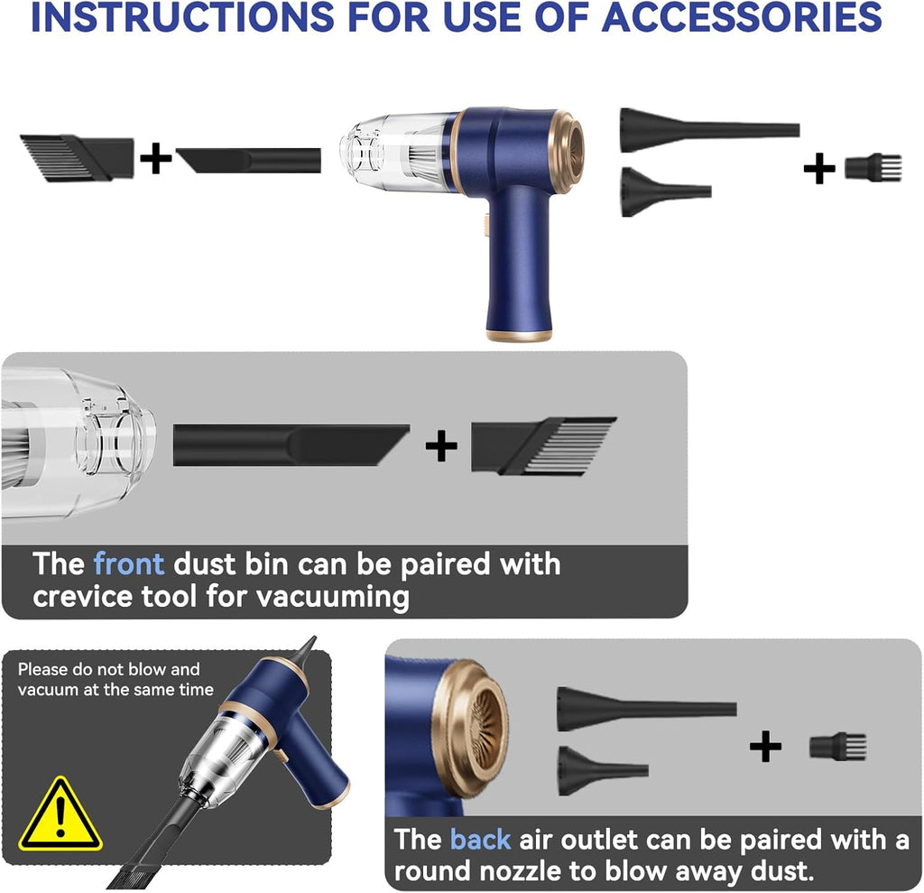Handheld Car Vacuum Cleaner, Portable Cordless Mini Vacuums with Multi-Nozzles, High Power Dry Hand held Vacuum for Car, Computer, Sofa, Office, Pet, Home