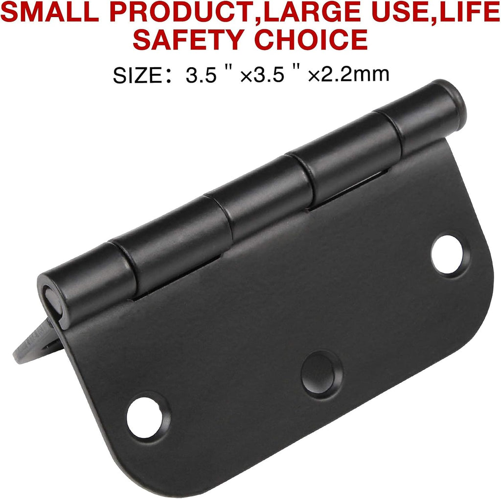 30 Pack Rounded Matte Black Door Hinges 3.5 Inch 5/8" Radius Interior 3 1/2" Flat Iron Bifold Residential Standard Bedroom Indoor for Doors 3 ½"Hardware Control House Home Decor Essentials Accessories