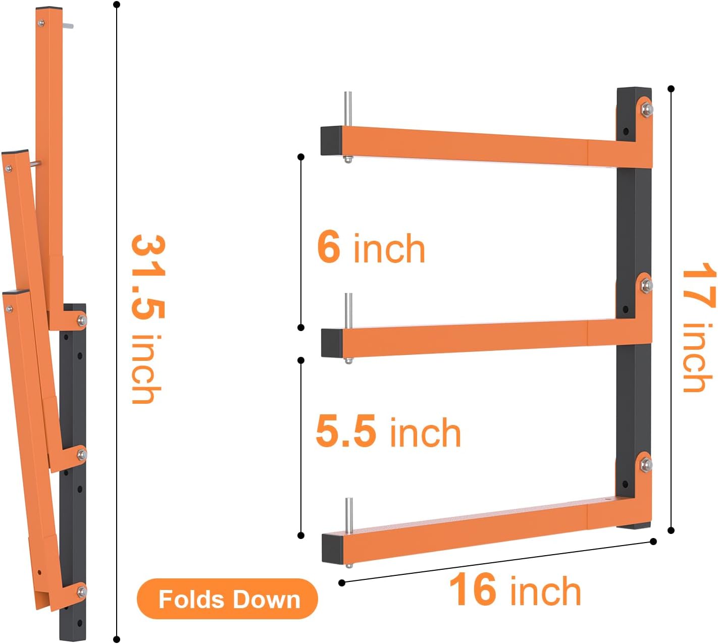 2 Pack Lumber Storage Rack, Heavy Duty Wood Storage Racks with 3-Level System 360 LBS Sturdy Garage Wood Organizer, Orange Lumber Metal Racks for Indoor and Outdoor