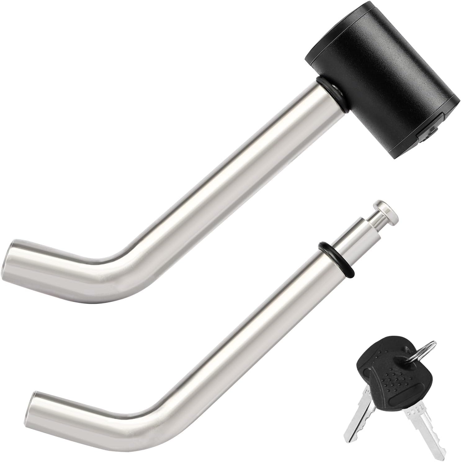 METOWARE Right-Angle Receiver Lock for Class I-IV, Stainless Steel, 1/2” and 5/8” Dual Bent Pin, Compatible with Most Hitches for Trailer Truck Car