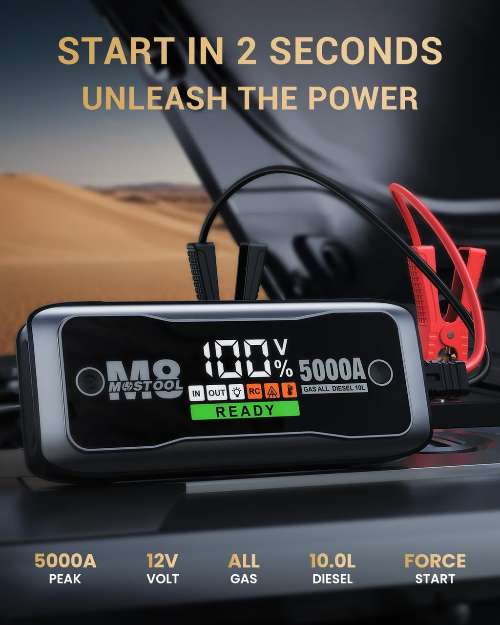 MOSTOOL M8 Car Jump Starter, 5000A Peak 12V Battery Jump Starter Power Pack with LED Display, Compact Portable Jumper Starter Jump Box for Car Battery, for All Gas Engines and Up to 10.0L Diesel