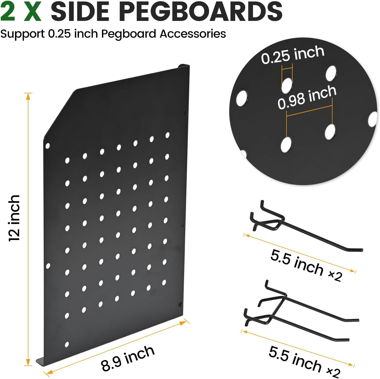 TRZZ Power Tool Organizer Wall Mount, 3-Layer Drill Holder with 2 Side Pegboards, Cordless Drill Rack with 4 Hooks, Efficient Storage for Workshop, Garage, and Tool Room (Black)