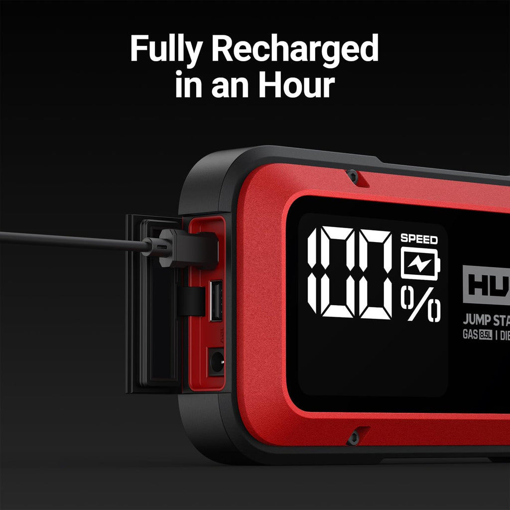 Hulkman Alpha85,Carmine Red, 2000A 74Wh Smart Jump Starter, 12V Portable Car Battery Booster with 3.3" Display, USB-C Power Pack,Includes 65W Wall Charger, Jumper Cables for up to 8.5L Gas/6.0L Diesel