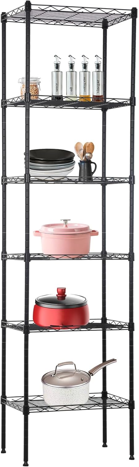 BestOffice Metal Garage Shelving 6 Tiers Garage Storage Shelves Heavy Duty 17”D x 12”W x 64”H Easy Assemble Wire Shelving NSF Certified Storage Shelves with Levling Feet for Home Garage Office, Black
