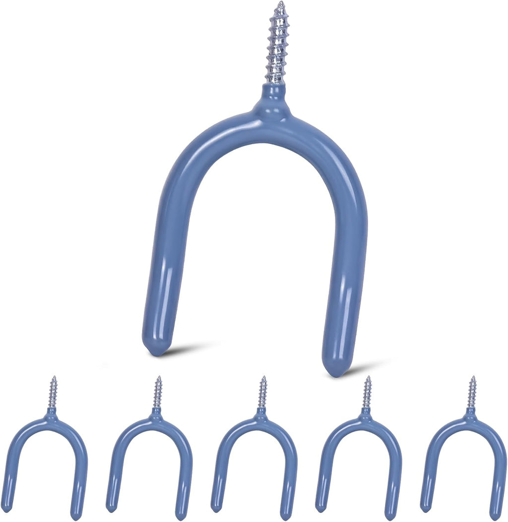 6 Pack Garage Storage System Steel U Hooks with Anti-Slip Coating Home Improvement and Organization Screw in Hooks Easy Wall Mounting Heavy Duty Bike and Ladder (Grey, 6 Pack)