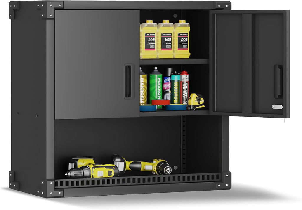 Garage Wall Cabinet,Metal Wall Cabinet with Doors and Adjustable Shelves,Steel Utility Wall Mounted Tool Cabinets for Home,Office,Kitchen,Warehouse