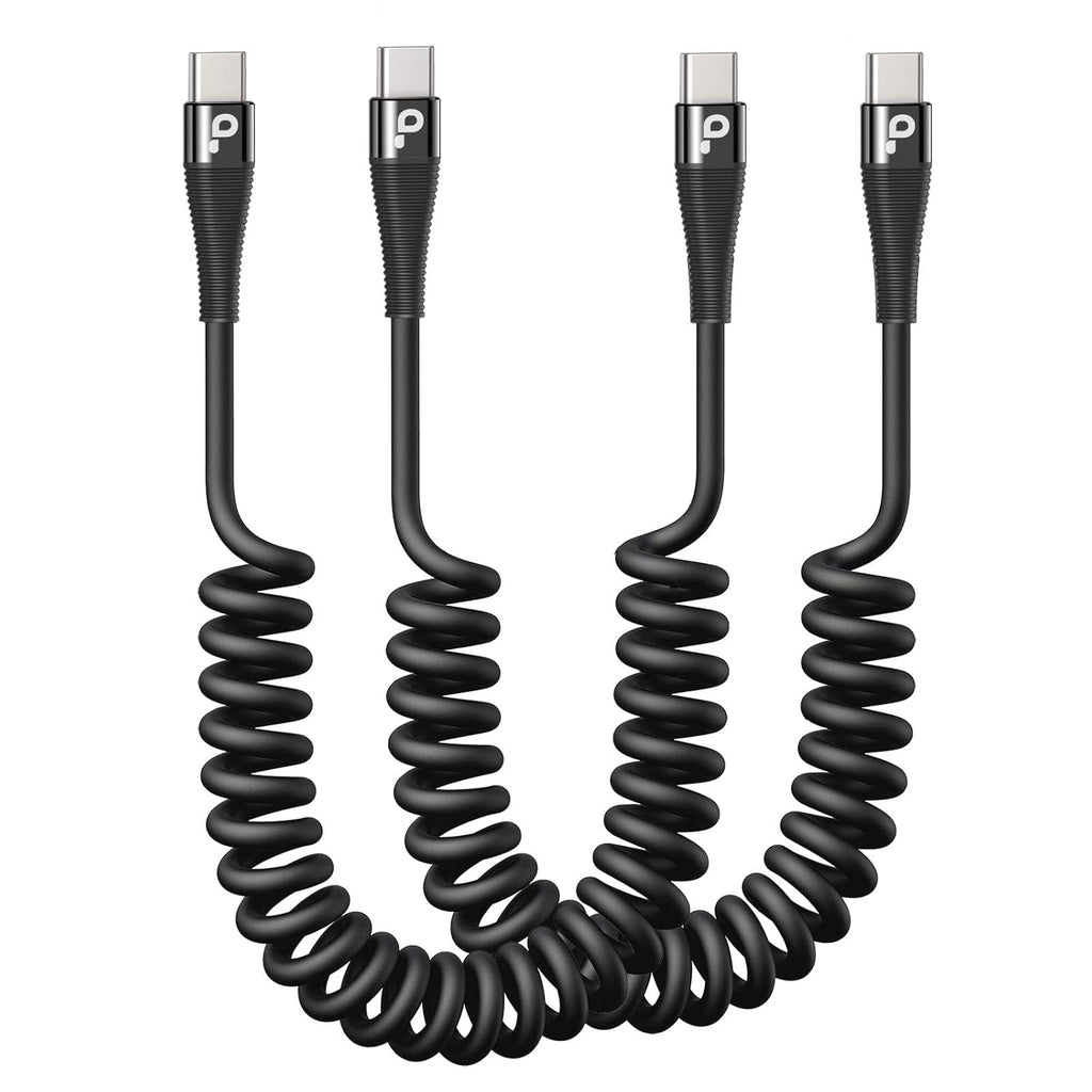 USB C to C Cable 100W 3FT for Car, Coiled USB C Cable Fast Charging for iPhone 16, Short USB Type C Cable for iPhone 15/Pro Max/Plus/Samsung Galaxy S23, Compatible All Type C Devices -Black