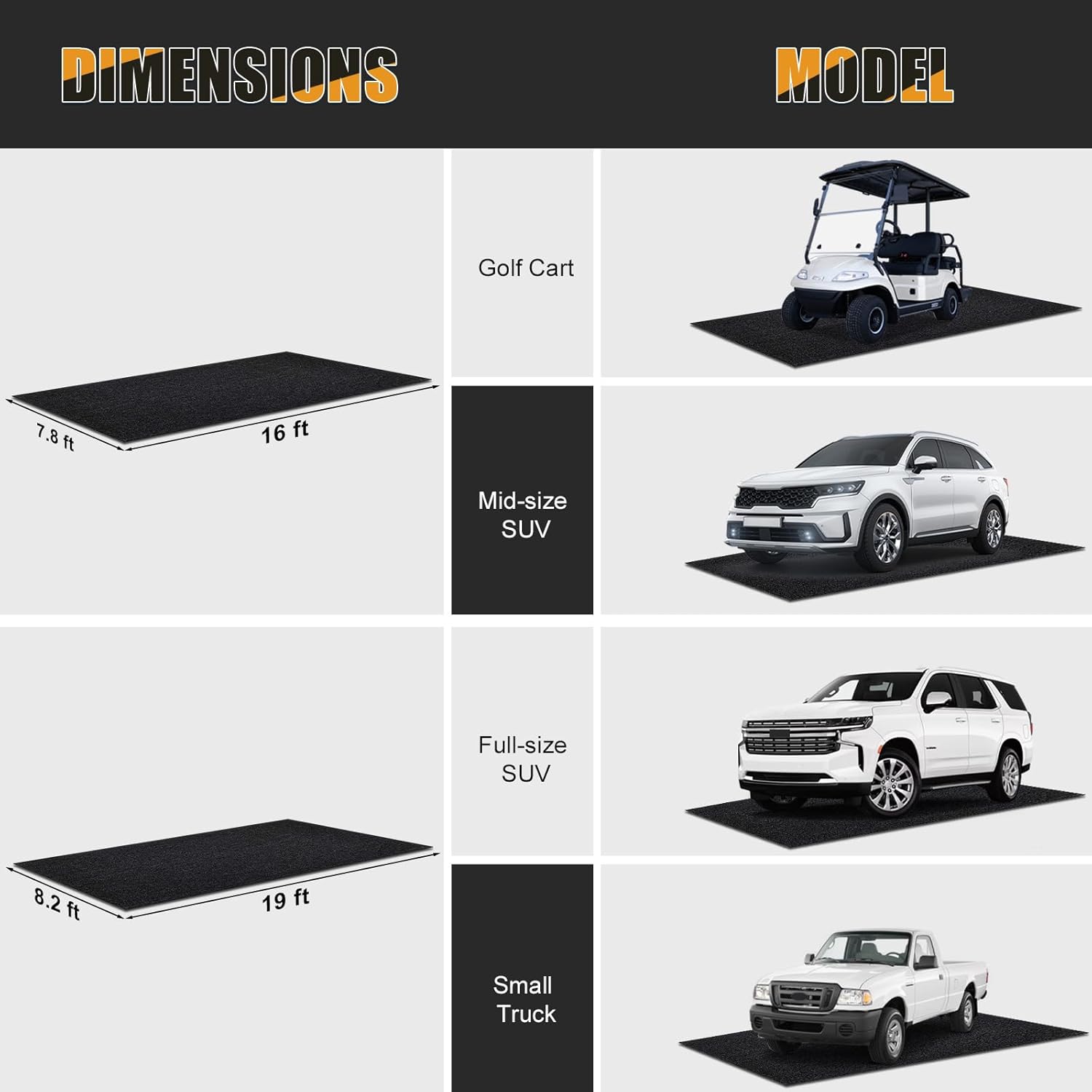 7.8x16 FT Garage Floor Mat for Golf Cart, Mid-Size SUV, Non-Slip Heavy Duty Oil Mat, Under Car Containment Garage Rugs, Felt and Rubber Material Mat