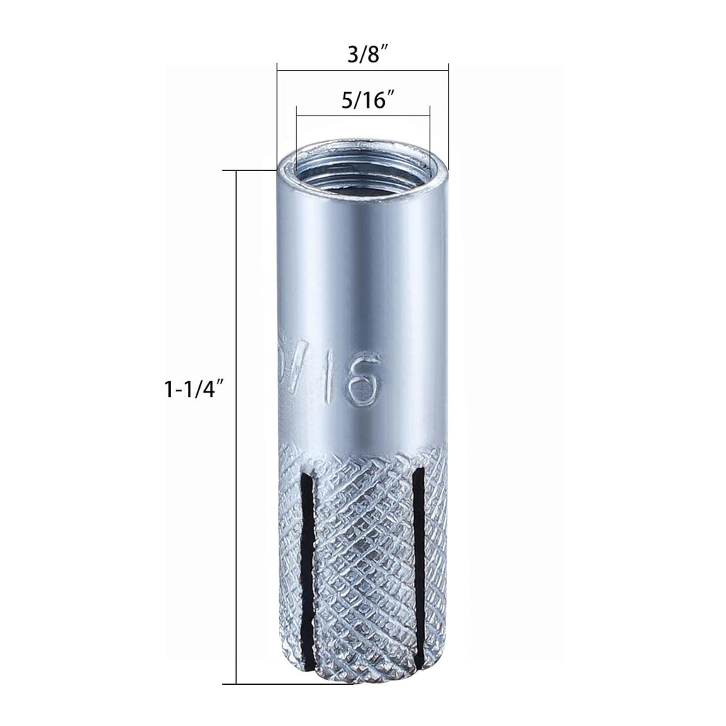 Wensilon(20 pcs) 5/16"-18 Premium Zinc Plated Carbon Steel Drop in Anchors Assortment, Knurled Drop-in-Anchor for Solid Concrete, Internal Forced Expansion Screw Bolts