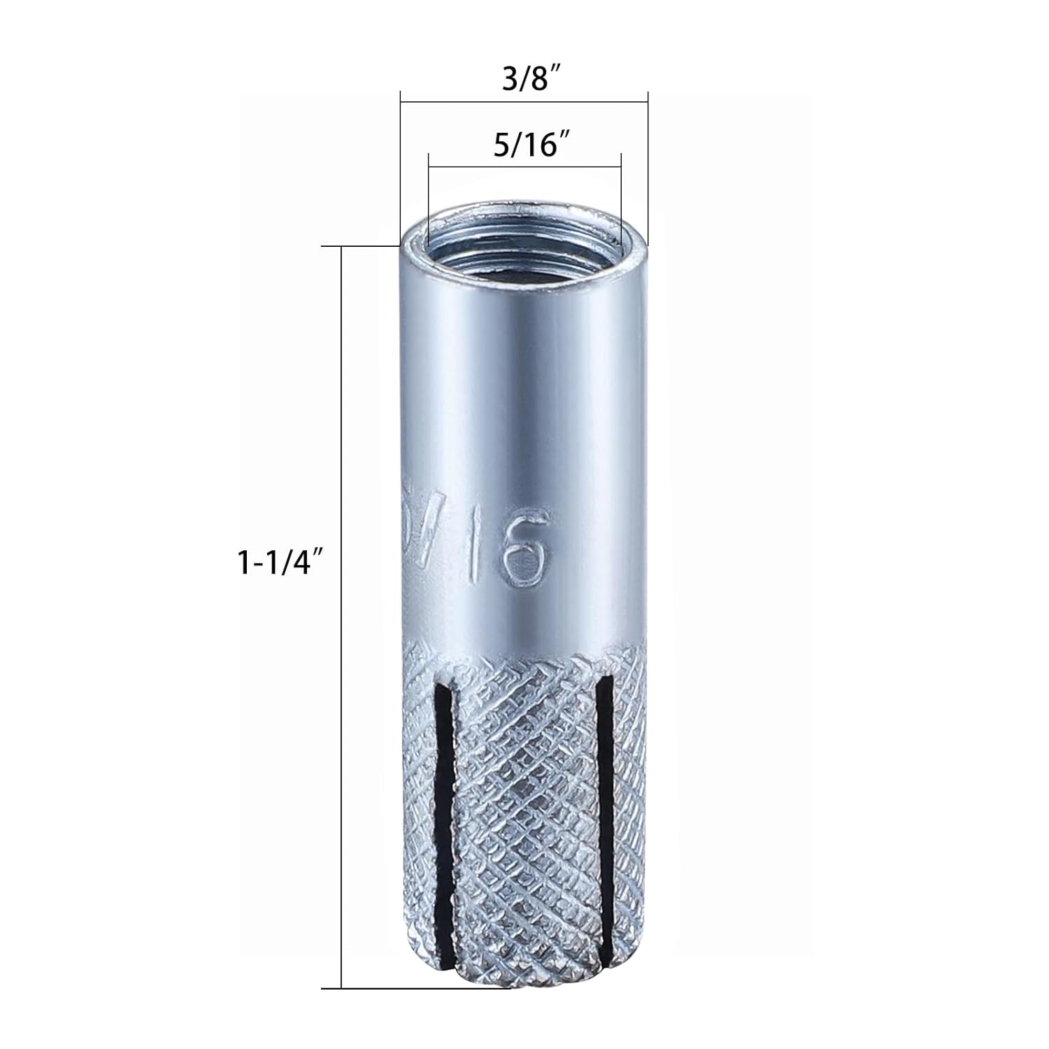 Wensilon(20 pcs) 5/16"-18 Premium Zinc Plated Carbon Steel Drop in Anchors Assortment, Knurled Drop-in-Anchor for Solid Concrete, Internal Forced Expansion Screw Bolts