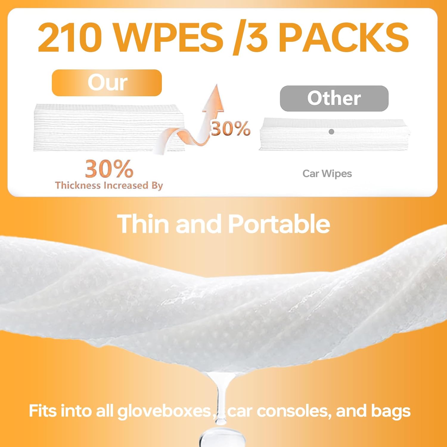 Car Wipes Extra Large 8" x 8" Car Interior Cleaning Wipes Leather Wipes For Car Car Glass Wipes Cleaning Wipes Interior Cleaning For Cars Trucks Jeeps And More 70 Count Each (3 Packs)