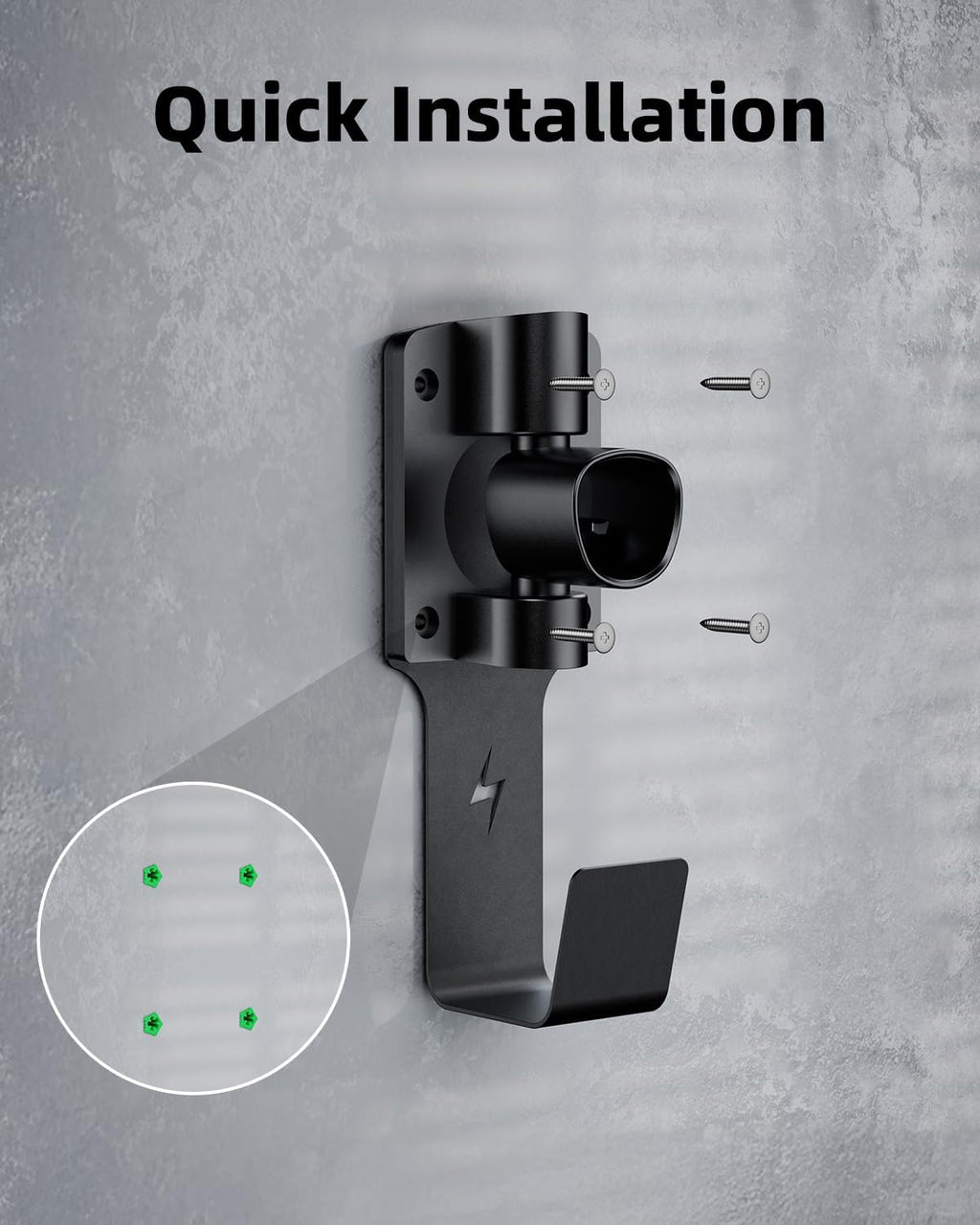 for Tesla Charger Holder, with 180° Rotation Nozzle Dock, Metal J-Hook for Tesla Model 3/Y/X/S Charger Cable Car Accessories Wall Connector Organizer Extra with Mobile Connector Holder
