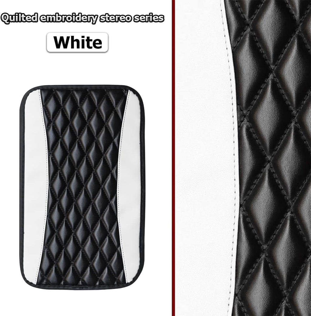 Car Center Console Cushion Pad, Universal Leather Waterproof Armrest Seat Box Cover Protector,Comfortable Car Decor Accessories Fit for Most Cars, Vehicles, SUVs (White)