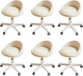 Rolling Stool Set of 6 Rolling Hydraulic Salon Stool with Low Backrest - Adjustable Swivel Chair for SPA, Shop, Salon, Massage, or Medical Office Beige