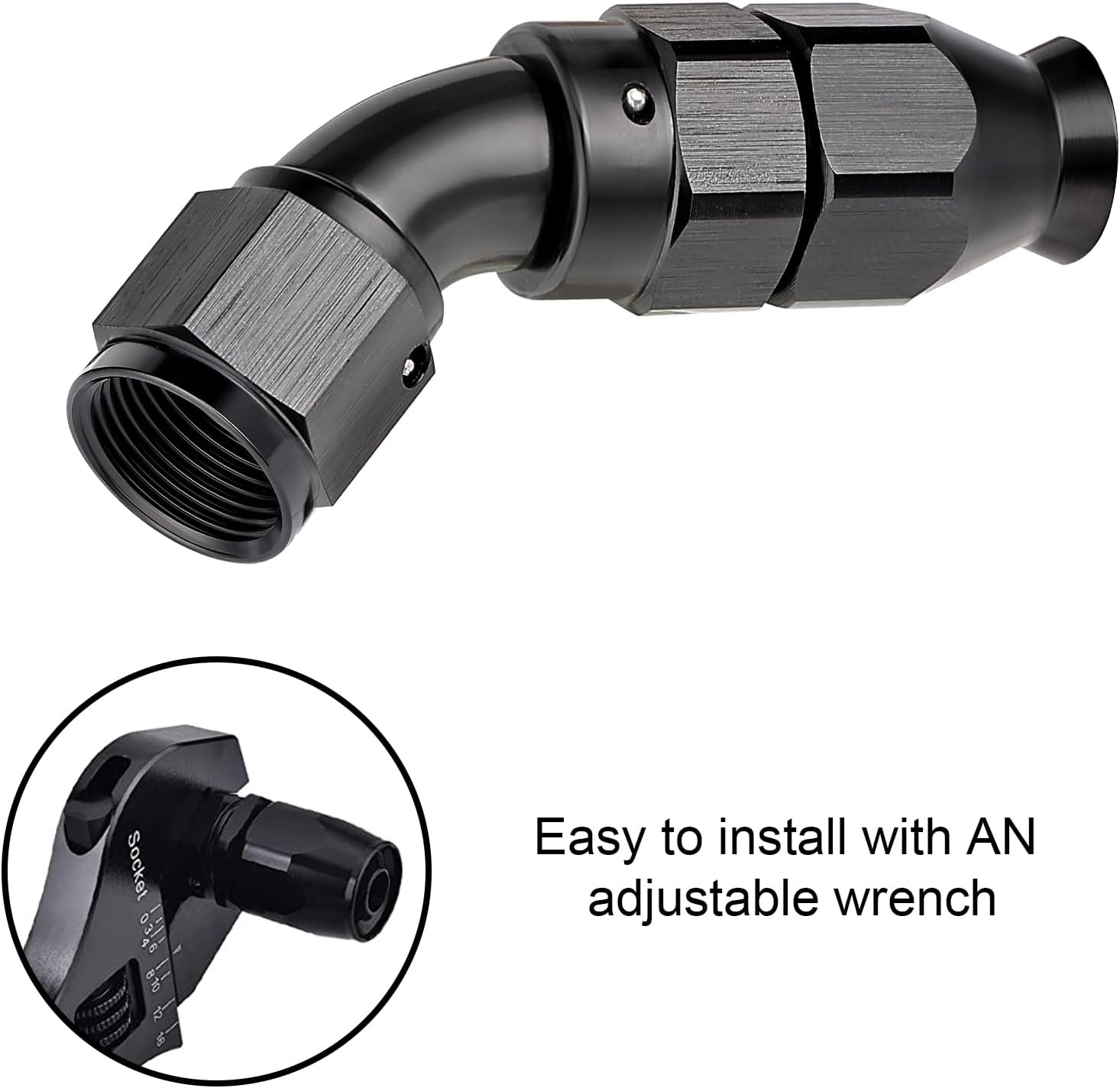 EVIL ENERGY 4AN 45 Degree PTFE One Piece Full Flow End Hose Fitting Aluminum Black