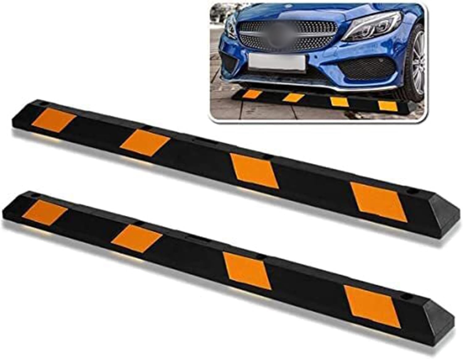 ZONETECH Large Heavy Duty Rubber Parking Curb – 72” Premium Quality Auto Garage Wheel Stopper Professional Grade w/Yellow Reflective Tape for Car, Truck, Trailer and RV (2-Pack)