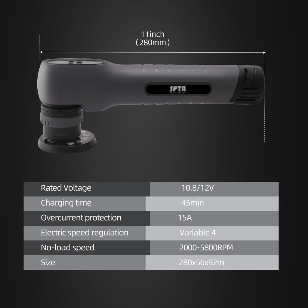 Cordless Mini Polisher, SPTA 12V Cordless Polisher for Detailed Polishing, Cordless Car Buffer Polisher, RO&DA Buffer Polisher with Mini Polishing Pads and Wool Pads for Polishing, Sanding, Cleaning
