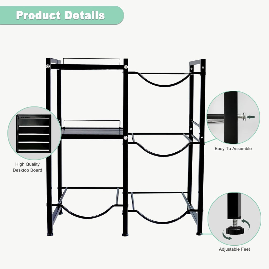 5 Gallon Water Jug Holder with 2 Storage Shelves, 3 Tier Water Bottle Holder Heavy Duty Jug Stand for Home Office Kitchen Organizer
