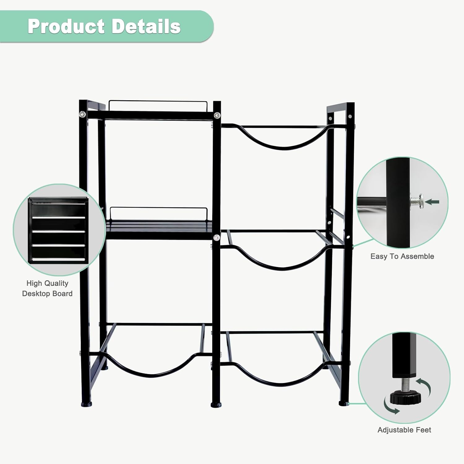 5 Gallon Water Jug Holder with 2 Storage Shelves, 3 Tier Water Bottle Holder Heavy Duty Jug Stand for Home Office Kitchen Organizer