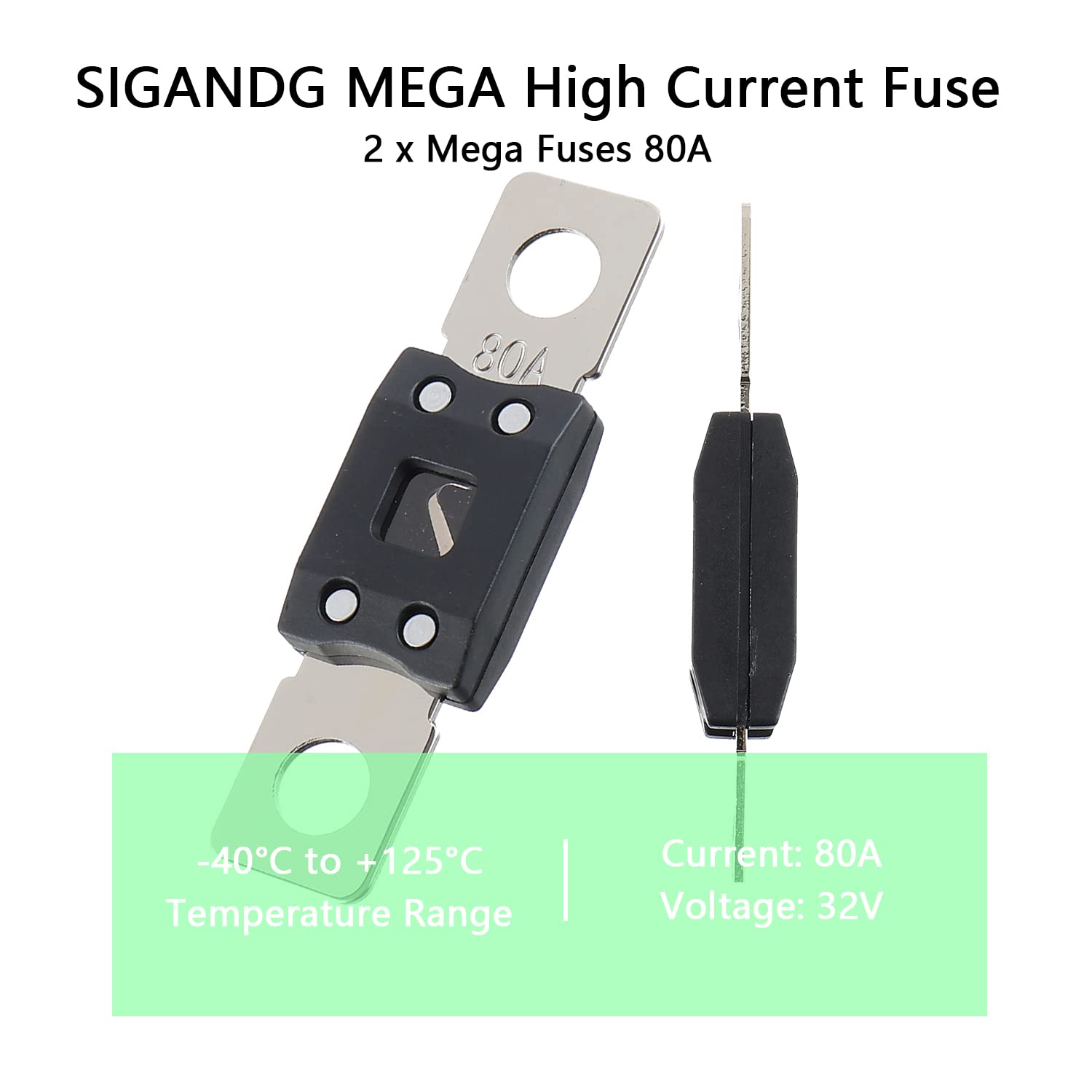 80A MEGA High Current Fuse - 80 Amp Bolt-on Fuse for Cars, Trucks, Construction Vehicles, Buses, Caravans (2 Pcs)