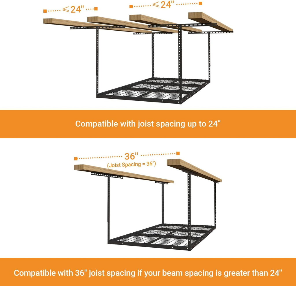3x6ft Overhead Garage Storage Rack, Heavy Duty Metal Ceiling Shelf, 22'' to 40" Adjustable Dropdown, 450lbs Loading Weight Capacity, Black