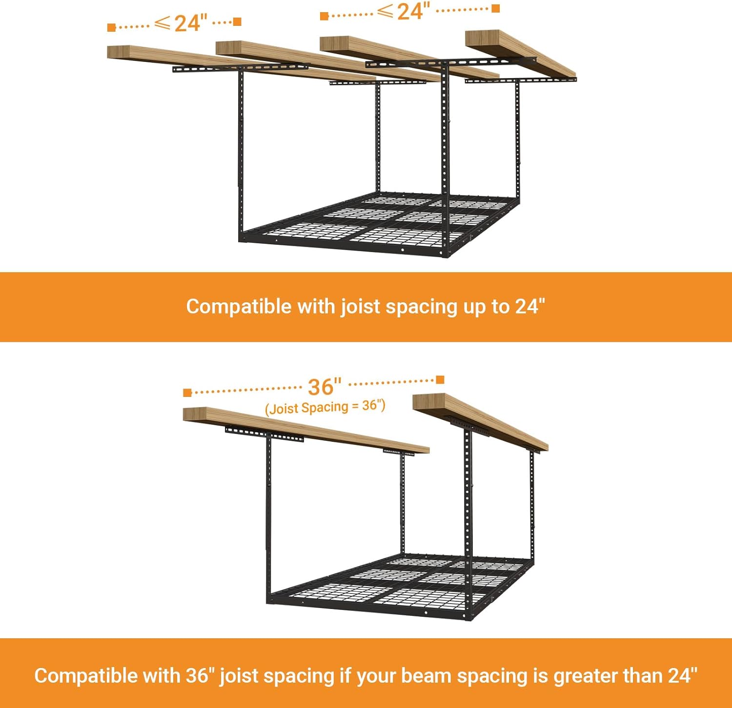 3x6ft Overhead Garage Storage Rack, Heavy Duty Metal Ceiling Shelf, 22'' to 40" Adjustable Dropdown, 450lbs Loading Weight Capacity, Black