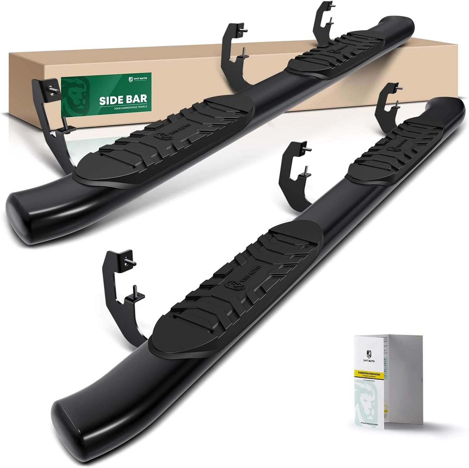 YHTAUTO 5 Inch Running Boards Side Steps Fit Chevy Silverado & GMC Sierra 1500/2500 HD/3500 HD 2019-2024, Extended Cab, Oval Bent Ends Carbon Steel Black Powder, Cab Length Truck Cab Side Step Rails