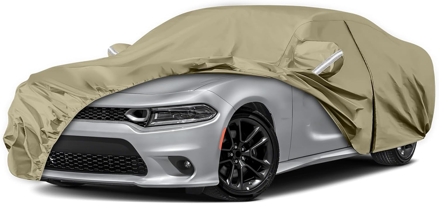 Waterproof Car Covers Replace for 2006-2025 Dodge Charger/Chrysler 300 300C, Multilayer Heavy Duty with Cotton Liner All Weather Car Cover with Zipper Door, Windproof Bands for Snow Rain Protection