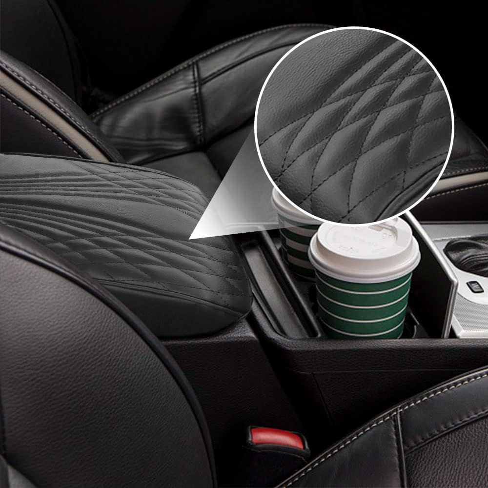 2025 Upgrade Universal Style Memory Cotton Car Armrest Box Pad,New Leather Car Armrest Box Pad Car Center Console Cover Pad,Vehicle Seat Box Cushion Protector for SUV Truck (Gray, Wave Pattern)