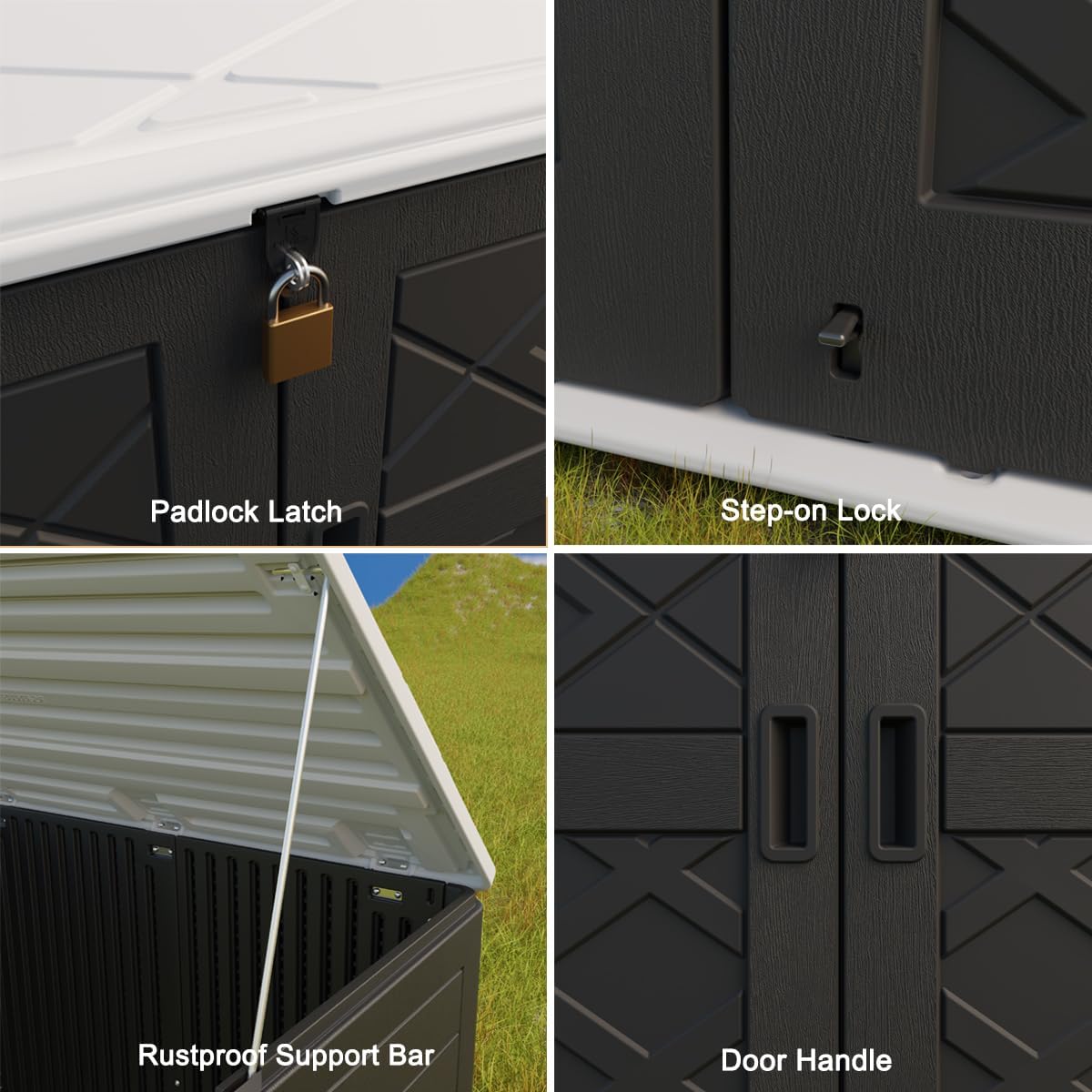 KINYING Larger Outdoor Storage Shed Weather Resistance, Resin Sheds & Outdoor Storage for Garden, Patios, Backyards, 48 Cu.Ft Tool Shed for Garbage Cans, Lawn Mower, Garden Tools,Black