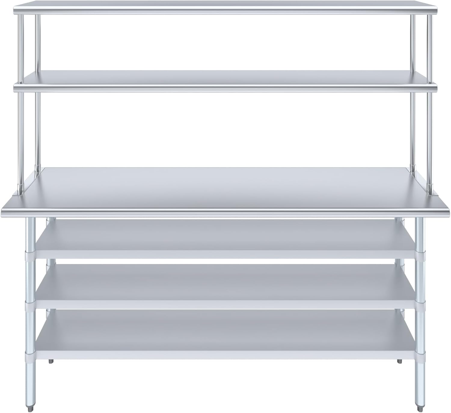 Amgood 18" x 72" Stainless Steel Work Table with 3 Shelves and 12" Wide Double Tier Overshelf | Metal Kitchen Prep Table & Shelving Combo | NSF