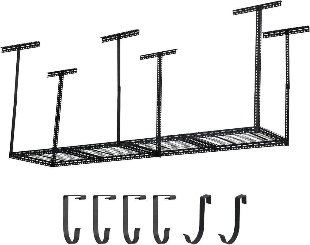 Overhead Garage Storage Rack, Heavy Duty Ceiling Storage Racks for Garage, Adjustable Height, 660LBS Weight Loading,2x8 FT Hanging Organizer Shelving for Warehouse Basement, Black