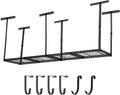 Overhead Garage Storage Rack 2x8 FT, Steel Ceiling Shelves 660lb Capacity, Height Adjustable 22-40 Inches, Space-Saving for Attic Basement Shed (Black, 6 Posts)
