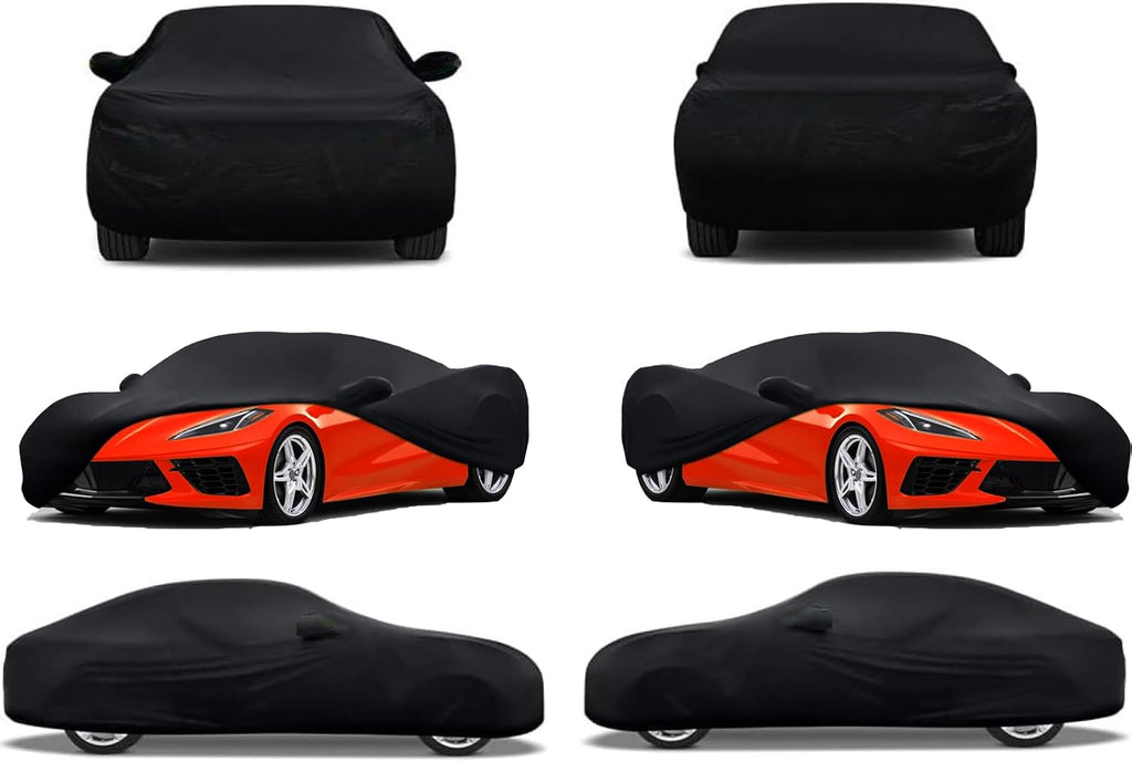 Fit Full Car Cover Dust-Proof Protection Compatible with Chevrolet Corvette C4 C5 C6 C7 1980–2025, Indoor Breathable Car Cover for Dust-Proof, Underground Garage, Car Show(Black)