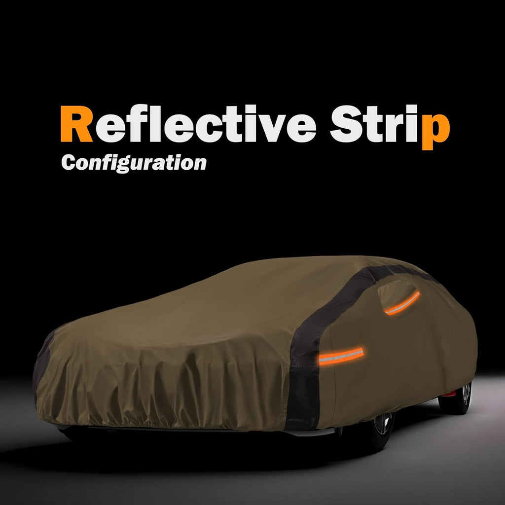 Highlander Car Cover Waterproof All Weather Compatible with Toyota Highlander 2007-2024, Outdoor Dustproof Anti-UV Sun Rain Protection Full Exterior Cover(Camel with Brown)