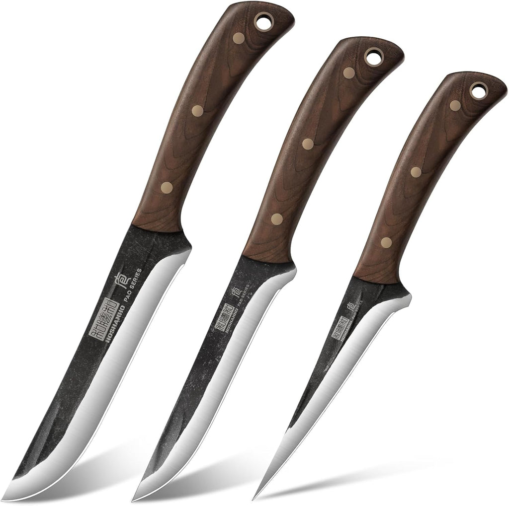 Butcher Knife Set 3-Piece, Super Sharp Hand Forged Fillet Knife & Dividing Knives & Paring Knives Set, Upgraded High Carbon Stainless Steel Meat Cutting for Home, Outdoor