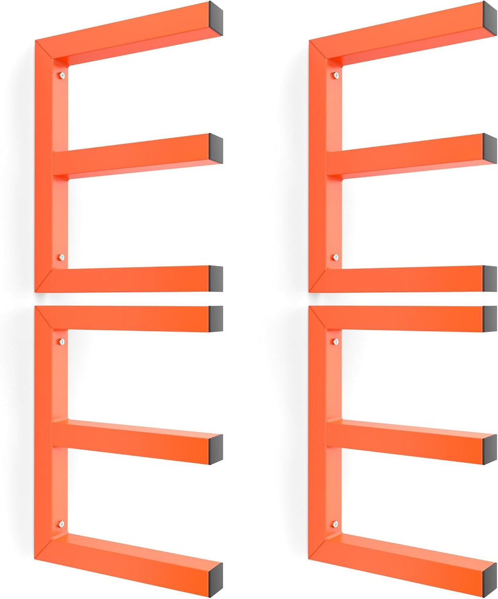 Ultrawall Lumber Storage Rack Wall Mount Wood Storage Racks, Metal Wood Organizer Racks for Shed, Workshop, Garage, Holds Up 220 LBS Per Level (Pack of 4, Orange)