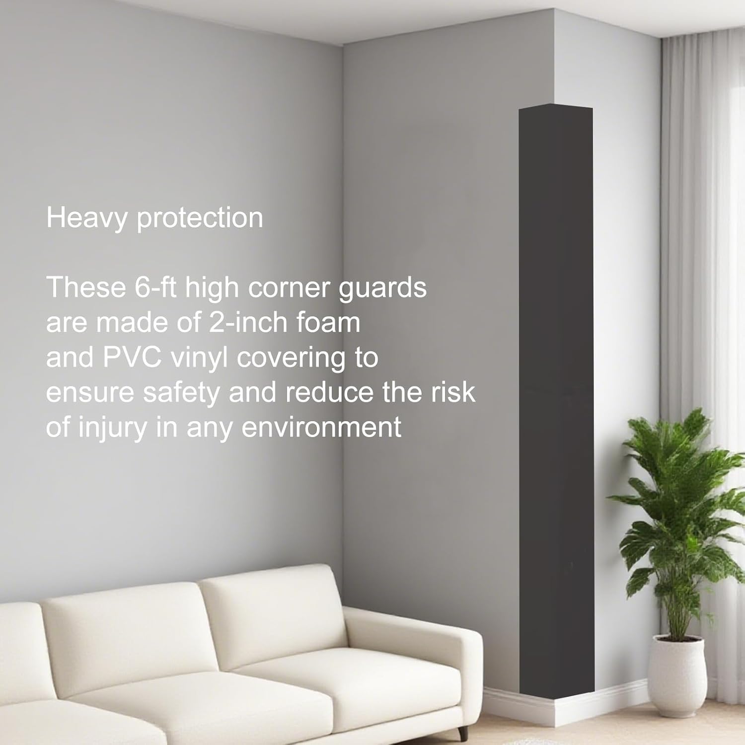 2pcs 6ft Tall Wall Corner Guards Protectors, Heavy Duty 2" Thick Padding, Waterproof Garage Wall Protector for Baby Playrooms, Schools, Gym, Porch