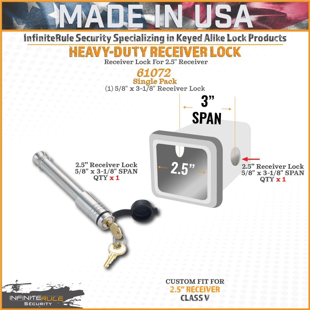 2" & 2.5" Receiver Lock, Heavy Duty Hitch Lock Pin, American Made In USA, Best Truck Accessories - Locking Hitch Pin, 5/8 Hitch Pin Lock, Anti-Theft Hitch Pin, Towing Accessories