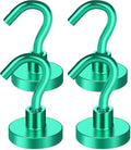 MIKEDE Magnetic Hooks Heavy Duty, 28LB+ Strong Magnets with Hook for Fridge, Neodymium Extra Strength Industrial Hooks for Hanging, Magnetic Hanger for Toolbox, Cruise, Grill(Green,4 Pack)