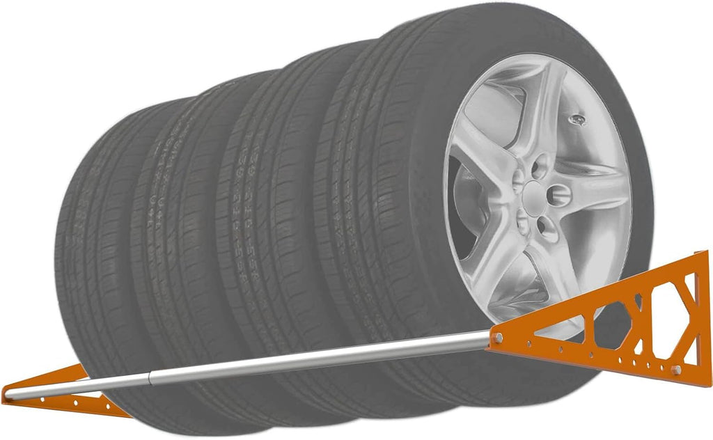 Tire Rack Wall Mount Adjustable 31"-56" Tire Storage Rack Wall Mount Wheel Rack with Heavy Duty Telescopic RodsSteel 400 Pound Weight Capacity (Orange)