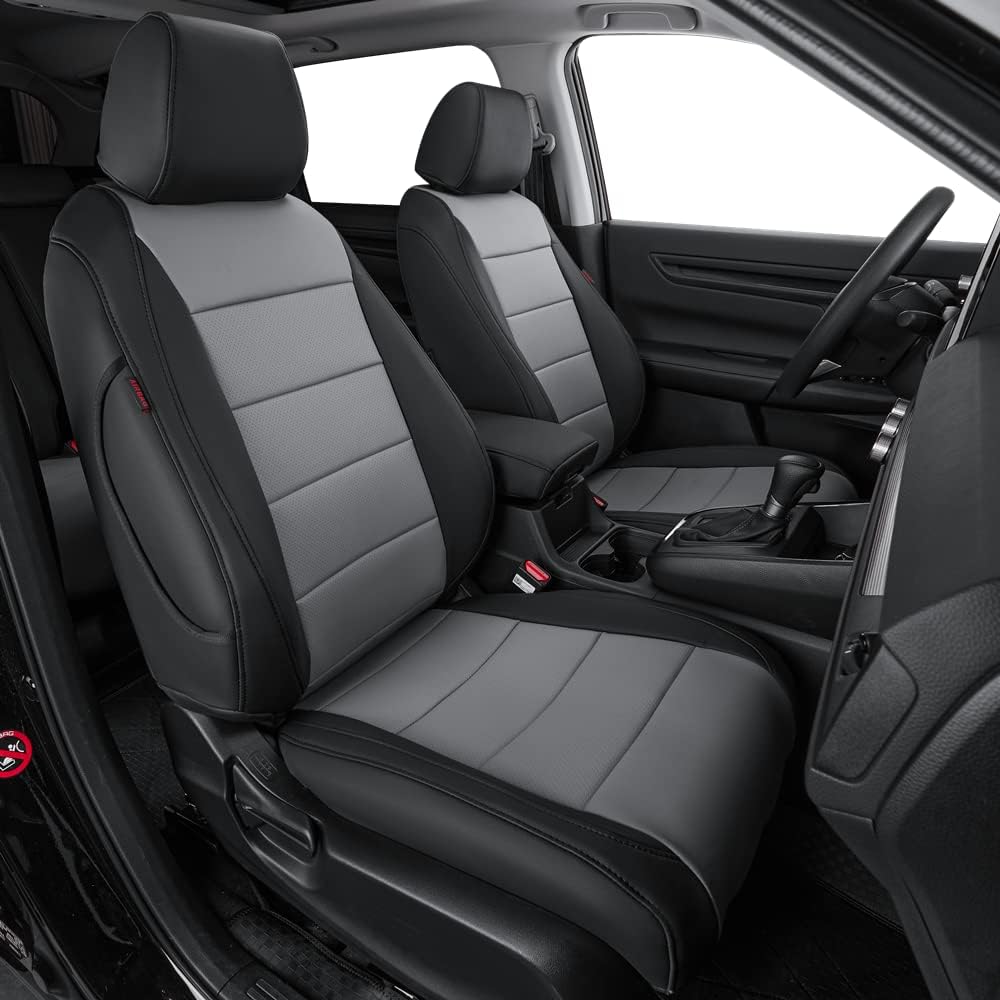 coverdream CRV Seat Covers Custom Fit for 2017-2021 2022 Honda CRV LX,EX,SE,EX-L,Touring,Hybrid,Full Coverage Waterproof Leather Car Seat Protector(Full Set,Black/Gray)