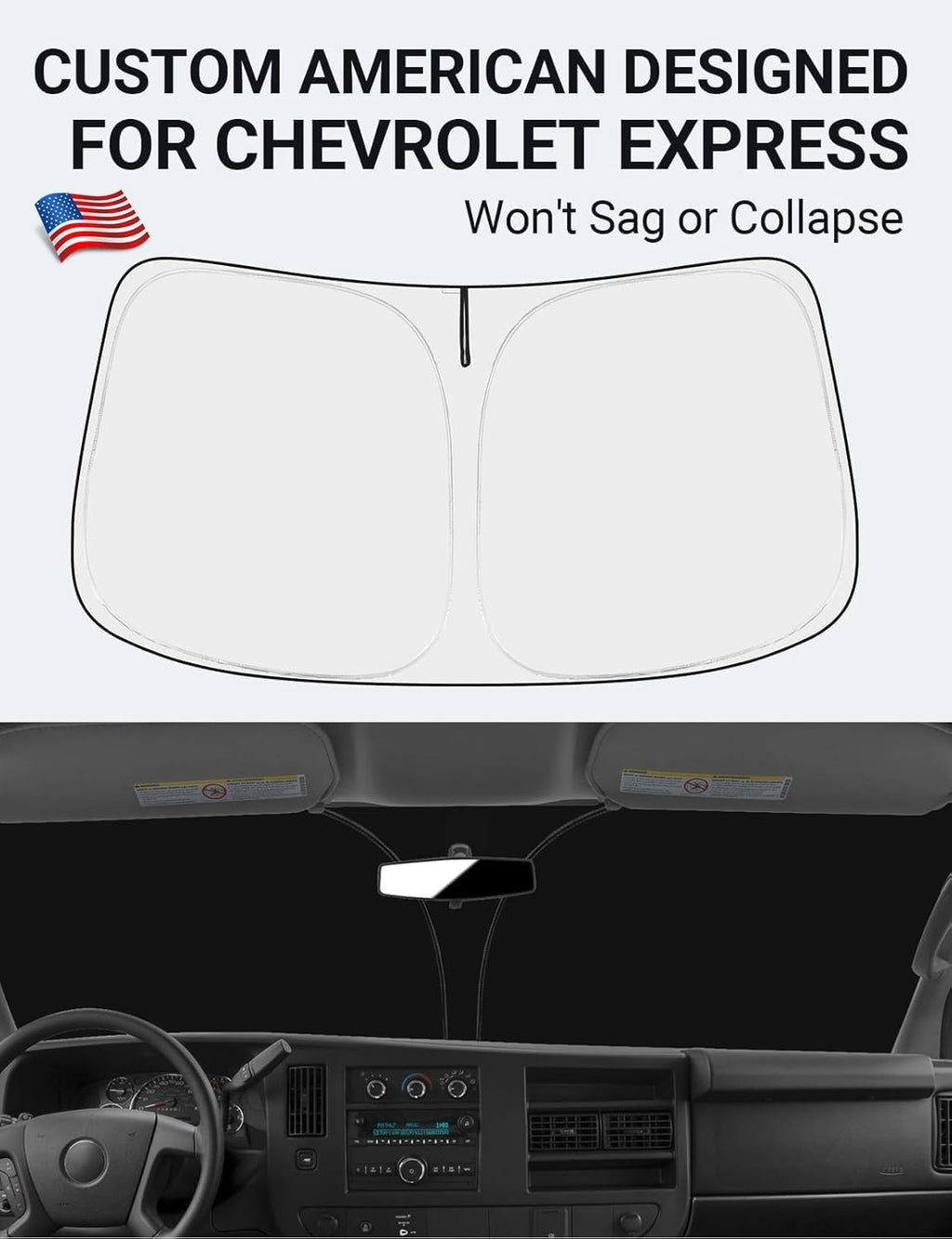 Proadsy for Chevrolet Express Cargo Van 1996-2024 2025 Windshield Sun Shade 4-Layer Foldable Front Sunshade Protector Sun Visor Blocks UV Rays Keep Car Cooler