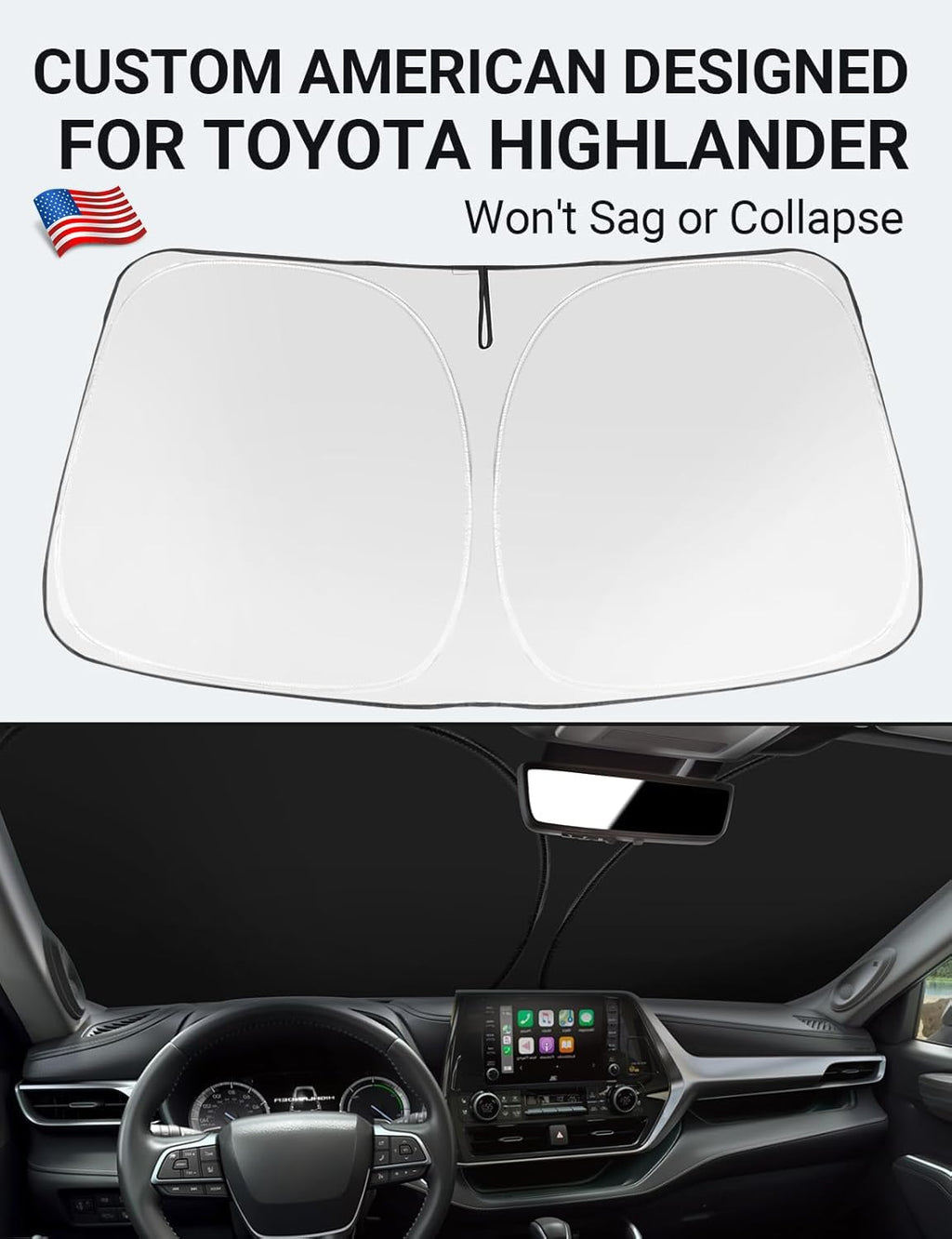 Proadsy for Toyota Highlander 2020-2024 2025 Windshield Sun Shade 4-Layer Foldable Highlander L LE XLE Limited Platinum Front Sunshade Protector Sun Visor Blocks UV Rays Keep Car Cooler