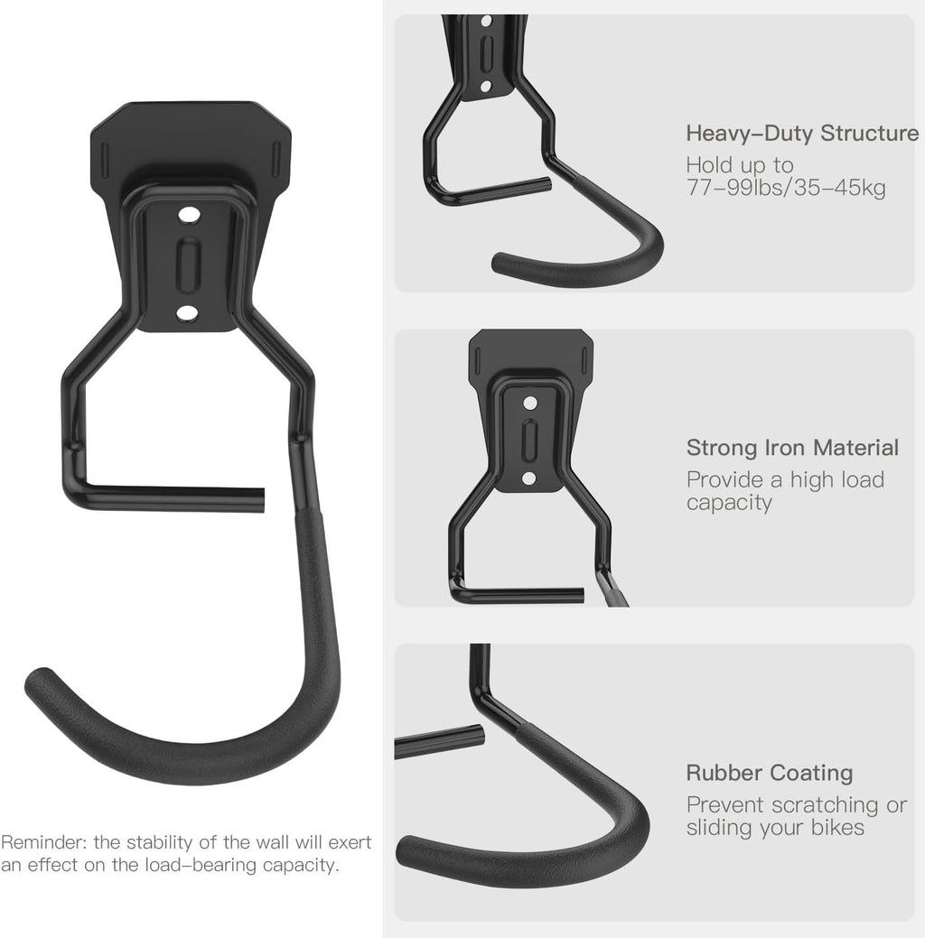 Bike Wall Mount with Fixed Hook, [6 Pack] Heavy Duty Bike Storage Rack, Bike Rack Vertical Stand for Garage - Easily Hang/Detach - with Screws Iron Bike Hanger Brackets