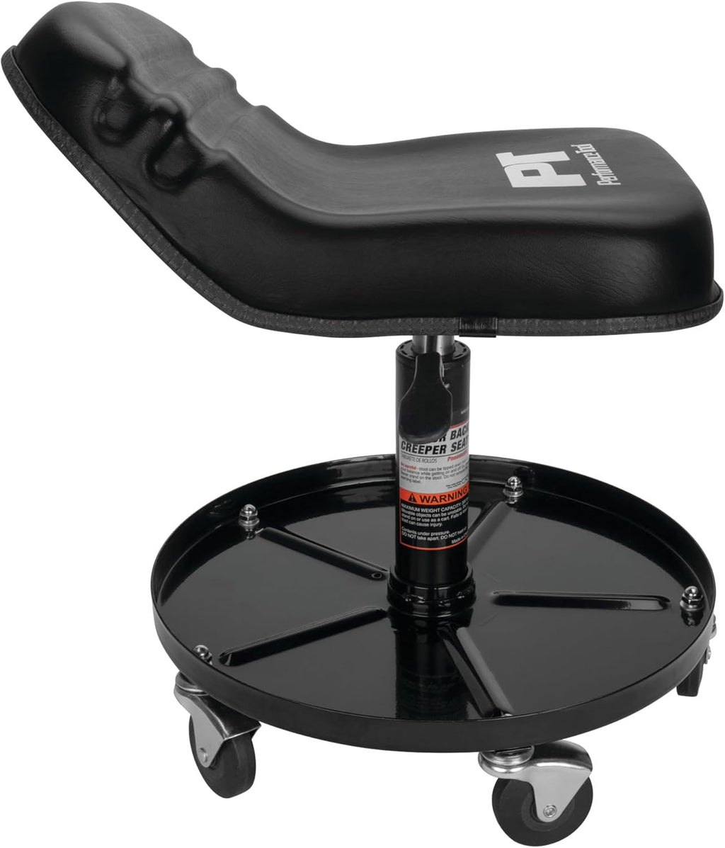 Performance Tool W85020 Tractor Creeper Rolling Work Seat with Storage Tray for Mechanic Garages and Workshops, Black, 24-inch Height