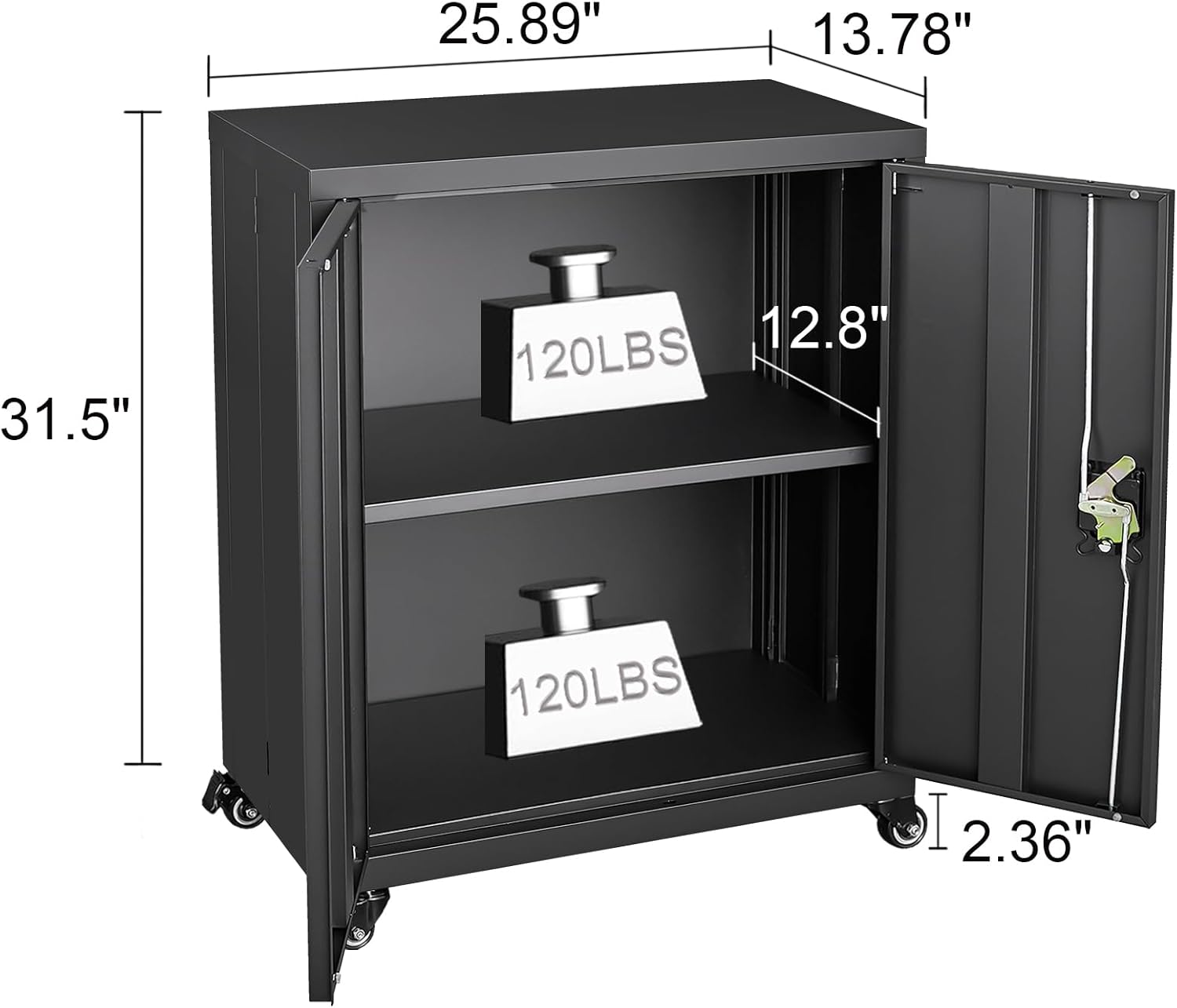 GREATMEET Garage Cabinets with Wheels, Black Garage Storage Cabinets with Doors and Adjustable Shelves，Rolling Lockable Metal Garage Storage Cabinets for Home Office Utility Room