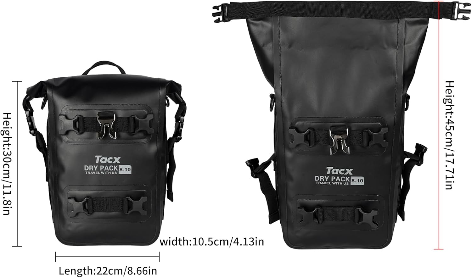 Motorcycle Tail Bag Front Bumper Bag, 10L Roll-top Waterproof Motor Saddle Panniers Luggage Bags for Motorcy-Black(10L)