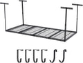 Overhead Garage Storage Rack 4x8 FT, Steel Ceiling Shelves 330lb Capacity, Height Adjustable 22-40 Inches, Space-Saving for Attic Basement Shed (Black, 4 Posts)