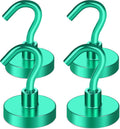 MIKEDE Magnetic Hooks, 40Lbs+ Heavy Duty Magnet Hooks for Cruise Cabins, Super Neodymium Hanging Hooks Strong Magnets with Hook for Fridge, Magnetic Hanger for Grill, Toolbox, Storage(Green, 4 Pack)